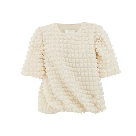 NWOT Textured White Puff Sleeve Top - Picture 1 of 7